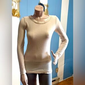 Slim Fit Long-Sleeve Crewneck Top — Cream